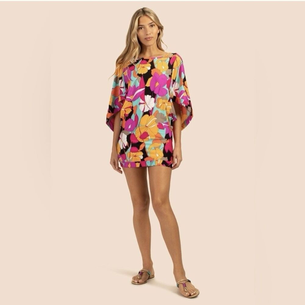 TRINA TURK Gemini Floral Swim Cover Up Tunic Dress Size Small Bright Tropical - Picture 3 of 13